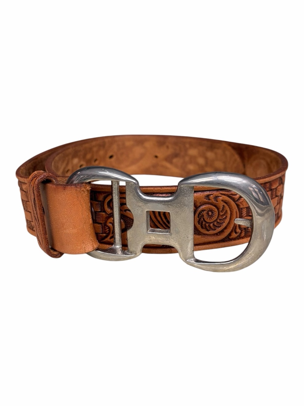 Vintage Stone’s Town Ranchwear Tooled Leather Belt XS Siilver Tone Buckle